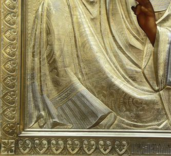 Старинная икона Казанской Божьей Матери в окладе - фото 3