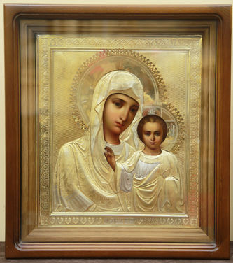 Старинная икона Казанской Божьей Матери в окладе - фото 4