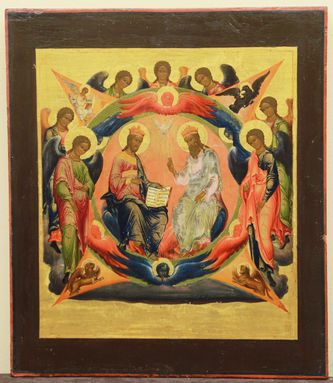 Старинная икона "Сопрестолие" ("Троица Новозаветная")