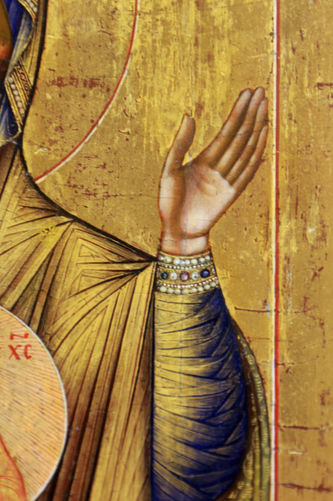 Старинная икона Богоматери "Знамение" на золотом фоне - фото 4