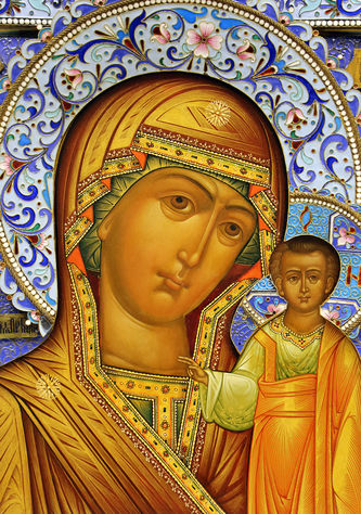 Старинная икона "Богоматерь Казанская" в эмалевом окладе - фото 2