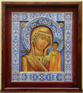 Старинная икона "Богоматерь Казанская" в эмалевом окладе - фото 3