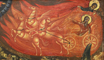 Старинная икона "Огненное восхождение Ильи пророка" - фото 2