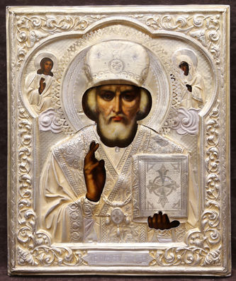 Старинная икона "Николай Чудотворец епископ Мирликийский"