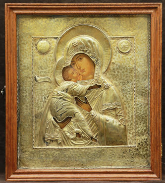 Старинная икона "Богоматерь Владимирская" в окладе - фото 4