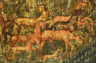 Старинная храмовая икона "Собор Архангела Михаила: мученики Флор и Лавр" - фото 4