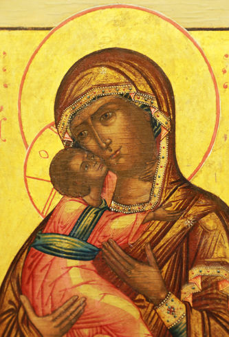 Старинная икона "Богоматерь Владимирская" с предстоящими святыми - фото 2