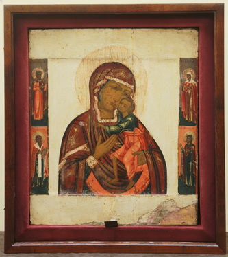 Старинная икона "Толгская Богоматерь" с предстоящими - фото 4