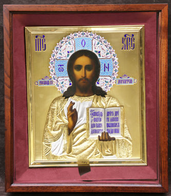 Мастер-ювелир Шляпников И.А.
Старинная икона "Господь Вседержитель" в окладе гильоше с эмалевым венцом - фото 3