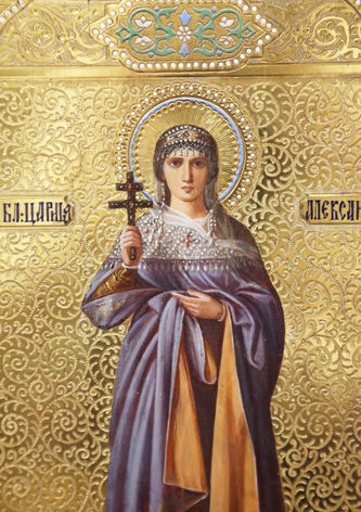 Старинная икона "Святая царица Александра" на золотом фоне - фото 2