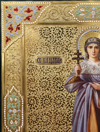 Старинная икона "Святая царица Александра" на золотом фоне - фото 3