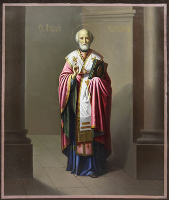 Старинная икона на металле "Святой Николай Чудотворец" - фото 2