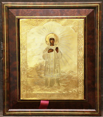 Фабрика Галкиных Семена и Петра
Старинная икона "Святая Ольга" в окладе - фото 4