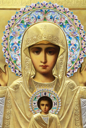 1-я Московская артель
Старинная икона Богоматери "Знамение" в окладе с расписной эмалью - фото 2