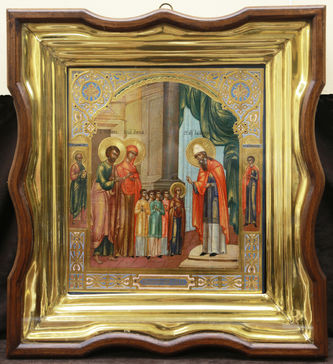 Старинная икона "Введение Богородицы во храм" с предстоящими - фото 4