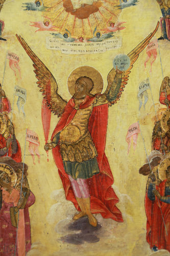 Большая старинная икона "Собор Архангела Михаила и прочих Небесных Сил" - фото 2