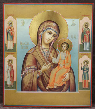 Старинная икона "Иверская Богоматерь" в окладе с камнями, зернью и сканью - фото 4