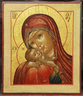 Старинная икона "Богоматерь Корсунская" на золотом фоне