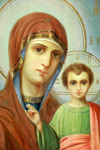 Старинная храмовая икона Божьей Матери "Казанская" в стиле модерн - фото 2