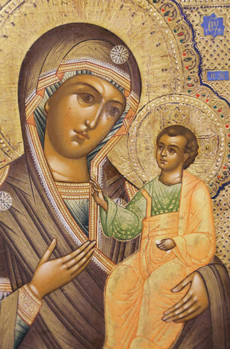 Старинная икона "Иверская Богоматерь" с растительным орнаментом - фото 2