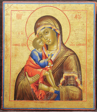 Редкая старинная икона "Богоматерь Донская на золотом фоне"