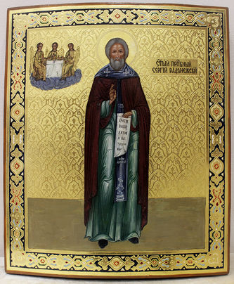 Старинная икона "Преподобный Сергий Радонежский в рост"