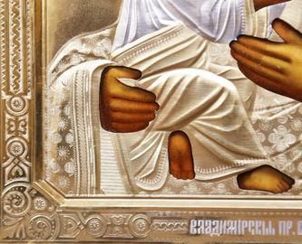 Старинная икона "Владимирская Богоматерь" в окладе в русском стиле - фото 3