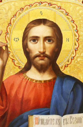 Старинная икона "Господь Вседержитель" в стиле модерн на золотом фоне - фото 2