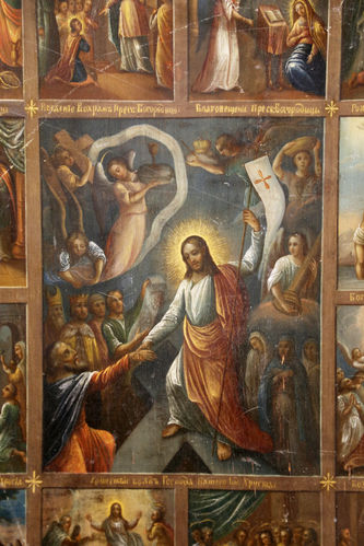 Старинная икона "Воскресение Христово с праздниками" - фото 2