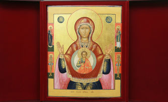 Старинная икона "Богоматерь Знамение" с предстоящими - фото 4