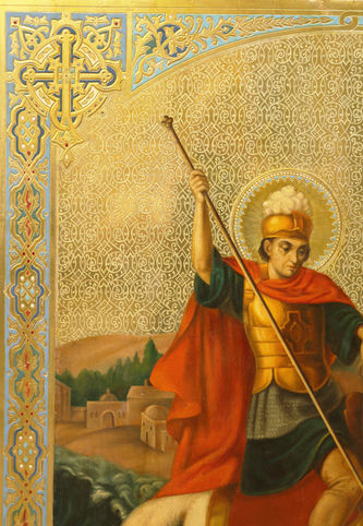 Большая старинная икона "Георгий Победоносец на коне" с росписью "под эмаль" - фото 4