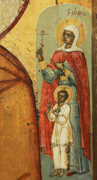 Старинная храмовая икона "Богоматерь Казанская с предстоящими Улитой и Кириком" - фото 3