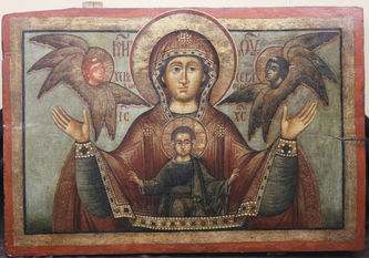 Старинная икона Богоматери "Знамение"
