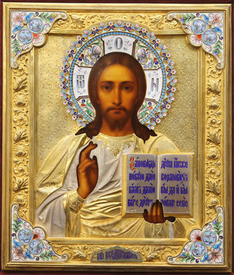 Фаберже
Старинная икона "Господь Вседержитель в окладе с расписной эмалью"