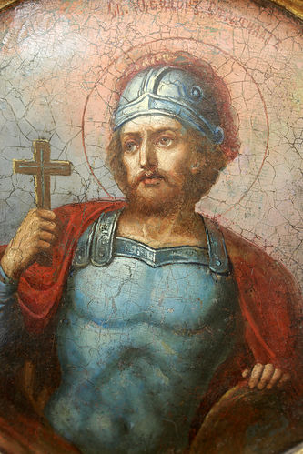 Старинная икона-тондо "Фёдор Стратилат" - фото 2