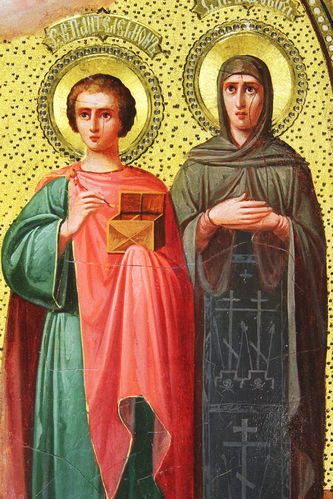 Старинная икона Святые Пантелеймон, Ефим, Николай, Евдокия - фото 4